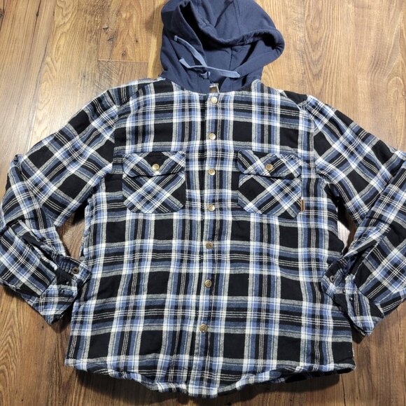 Legendary Whitetails Hooded Flannel Shirt Jacket Mens Medium Plaid Quilted - Picture 7 of 7
